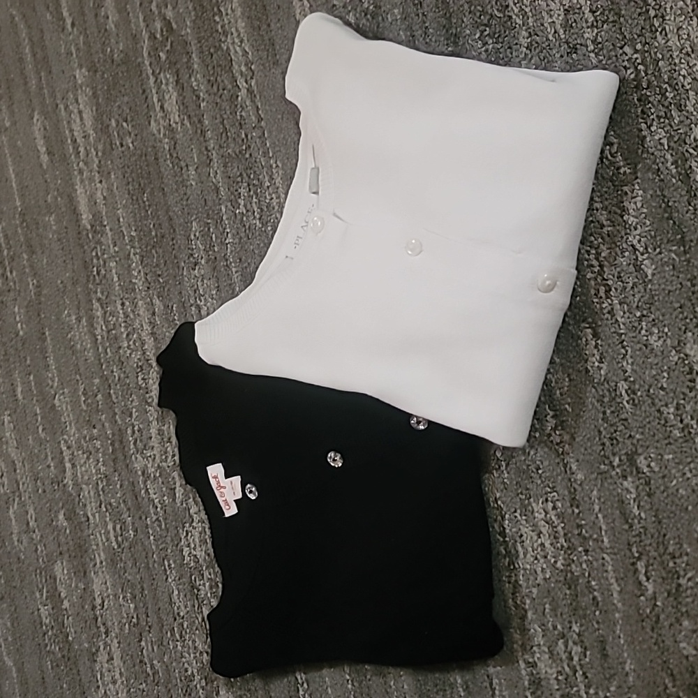 Children's place sweater, white, size 7/8.        Cat & jack sweater, black, 7/8